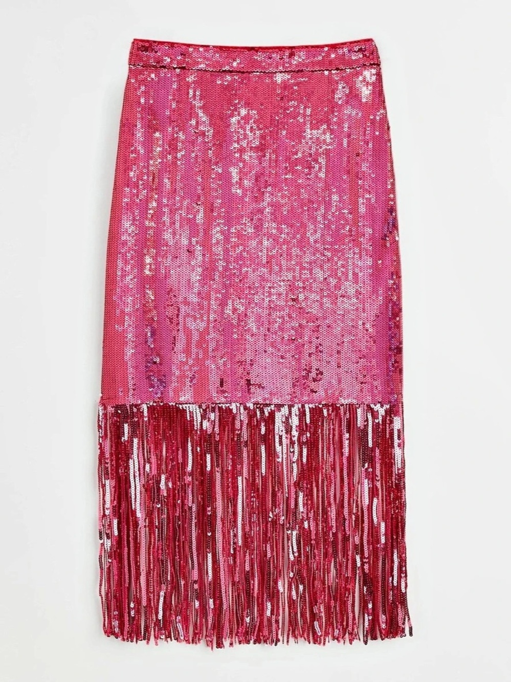 H&M Sequined Fringe Skirt Pink Midi Size 2